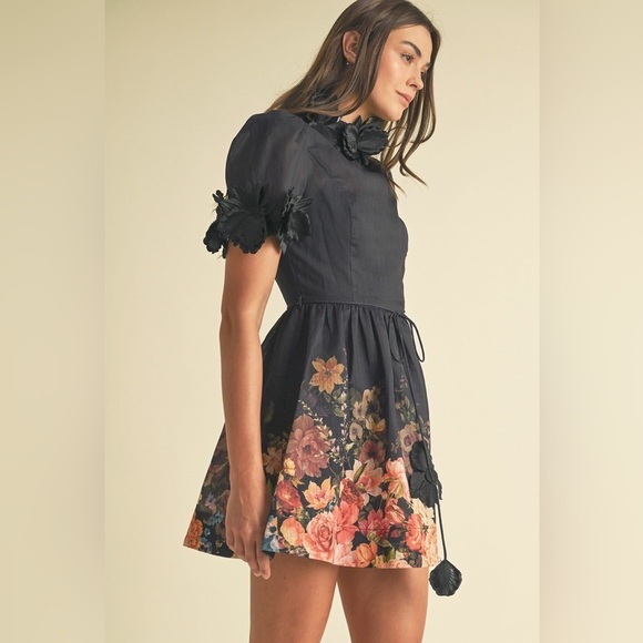 EB LUXE Black Floral High Neck 3D Flowers Ryder Dress NEW with Tags - Picture 7 of 15